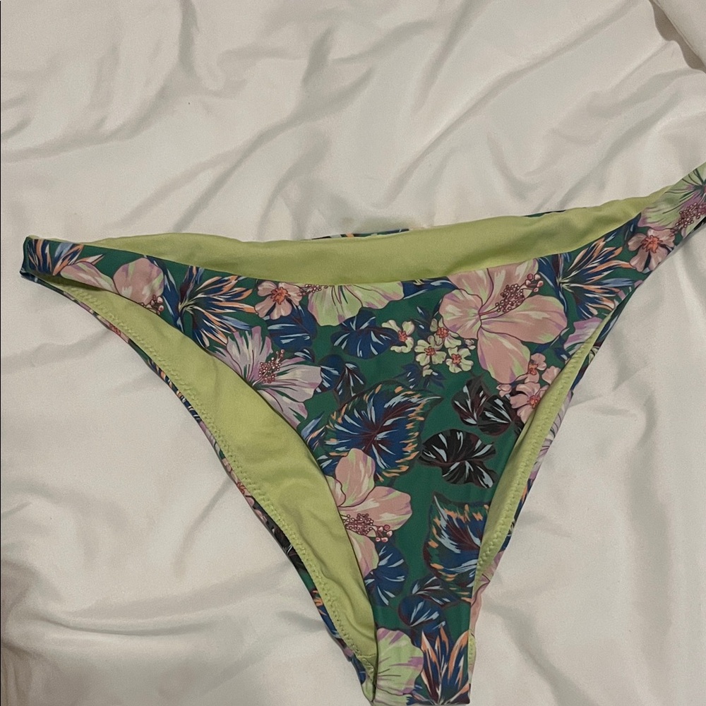 O'Neill Green Floral Bikini Bottom with Pink Blossoms